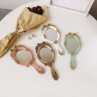 Miroir de maquillage vintage de style européen avec poignée dorée, miroir cosmétique en résine baroque, avec boîte en papier, cadeau exquis pour princesse
