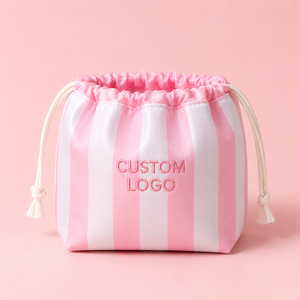 Eco-Friendly Storage Foldable Toiletry Cosmetic Bag Custom Embroidery Logo Polyester Make Up Drawstring Bag - Product Image 2