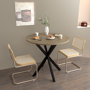 31.5 Inch Round Dining <b>Table</b> Brown Metal Black Legs Modern Kitchen <b>Table</b> for 2-4 People - Product Image 6