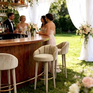 Элитный барный стул с подлокотниками из бархата и нержавеющей стали для мероприятий и свадеб - Product Image 2