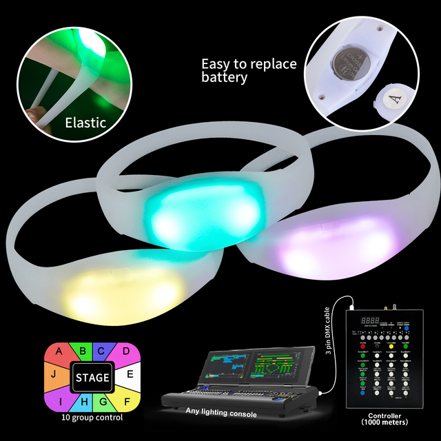 RF Controlled Led Wristbands DMX Controller Console Led Bracelet Elastic Light up Wristband for Concert Party