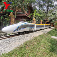 Train de tramway mécanique familial de jeux de parc d'attractions pour enfants en plein air à grande vitesse avec voie 2 Locomotives 3 chariots à vendre