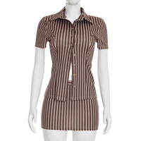 Conjunto de Falda para Mujer Viviblook Y26ST073, Verano, Nuevo Estilo Retro, Camisa de Manga Corta a Rayas, Minifalda, Conjunto de Dos Piezas