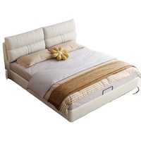 Lederbett 1,8m Technologie-Stoff Creme Schlafzimmermöbel Doppelbett Luftdruck Hoher Stauraum Weiches Bett 1,5m Hochzeitsbett