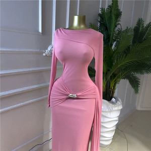 <span class=keywords><strong>Abito</strong></span> <span class=keywords><strong>Lungo</strong></span> di Lusso <span class=keywords><strong>da</strong></span> <span class=keywords><strong>Donna</strong></span>, Elegante Vestito Monocolore con Decorazioni Metalliche, Maniche Lunghe e Vita Alta per Serate e Cene Chic - Product Image 3