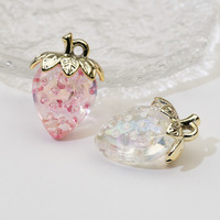 Transparent fraise pendentif stéréo décoratif fruits téléphone portable chaîne porte-clés bijoux à bricoler soi-même résultats composants plaqué