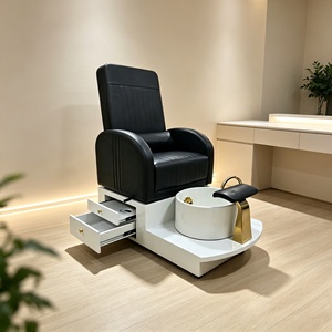 Sillón de Pedicura para Salón de Belleza, Reclinable, de Cuero Negro, con Cajón de Almacenamiento, Lavabo de Cerámica Extraíble para Pedicura - Product Image 6