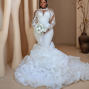 Vestidos de Novia Africanos de Lujo para Chicas Negras, Estilo Sirena, Manga Larga, con Cuentas, Aso Ebi, Vestidos de Novia Personalizados - Product Image 1