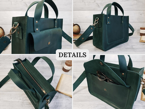 Sac à main en cuir personnalisé pour femme, sac bandoulière vert, sac fourre-tout pour ordinateur portable fait main, idée cadeau pour elle - Product Image 4