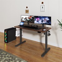 Bureau électrique assis-debout à cadre noir et finition bois, plateau deux pièces, hauteur réglable, moteur simple, 2 niveaux, pour bureau
