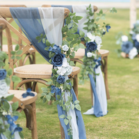 Décorations de chaise de mariage allée Pew église fleur artificielle poussiéreux bleu marine toile de fond floral Rose Arrangements fête en plein air