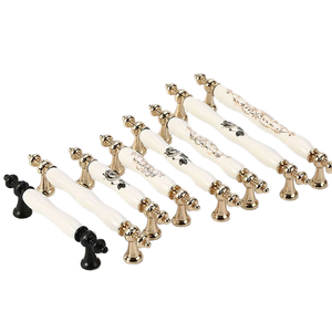 European Country Style Ceramic <strong>Gold</strong> Handle Drawer Pull Home Use Wardrobe <strong>Door</strong> and Cabinet <strong>Knob</strong> for Dresser or Entry Furniture - Product Image 1