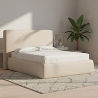 Lit plateforme moderne de luxe rembourré en tissu velours, cadre de lit King/Queen avec tête de lit droite pour mobilier de chambre