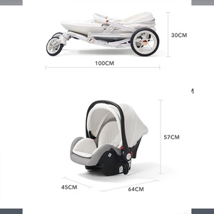 รถเข็นเด็กแบบปรับได้ 3 in 1 น้ำหนักเบา พับเก็บได้อเนกประสงค์ พร้อมคาร์ซีทสำหรับการเดินทาง - Product Image 4