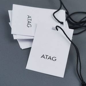 White Rectangle Flag Labels With Black <b>String</b> Digital Printing Garment Tags Laser Cut Straight Edge - Product Image 4