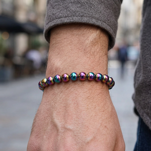 Rainbow Hematite Bohemia Geometric 18K Gold Plated <b>Silver</b> <b>Beaded</b> <b>Bracelet</b> Unisex Everyday Wear - Product Image 2