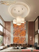 Dalle de quartzite de luxe Orange Feuilles d'automne, pierre naturelle rétroéclairée pour mur d'accentuation de villa à plafond haut