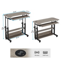 Bureau portable avec prises de courant, table d'appoint réglable en hauteur chevet ordinateur portable chariot, petit bureau mobile debout
