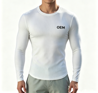 T-shirt de sport pour homme, coupe ajustée, col Henley en V, manches longues, séchage rapide, en nylon, élasthanne, coton et satin, 180 GSM, personnalisable ODM