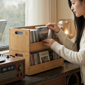 Bamboo <b>CD</b> Storage Box 50 Capacity <b>Standing</b> Type For Albums And Collectibles - Product Image 3