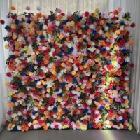 Panneau de fond mural en fleurs artificielles en soie 3D, rose, fleurs artificielles enroulables, pour mariage, décoration de la maison, salon