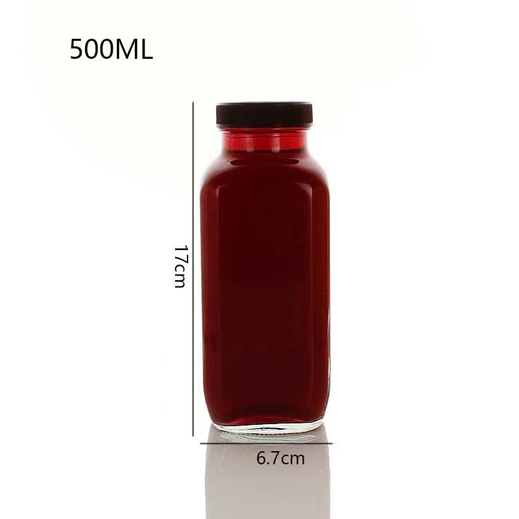 Square Juice Bottle Glass Bottle Wholesale Transparent Milk Glass Bottle With Lid