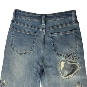 YAXI Jeans da <span class=keywords><strong>Donna</strong></span> Personalizzati <span class=keywords><strong>Blu</strong></span> Vintage Lavati a Gamba Dritta e <span class=keywords><strong>Vita</strong></span> <span class=keywords><strong>Alta</strong></span> con Stampa Collezione Estiva - OEM/ODM - Product Image 4