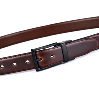 Sabuk Pria Desain Baru 3.2CM Coklat dan Cognac Sabuk Kulit Asli Bolak-Balik untuk Pria Dengan Gesper Putar