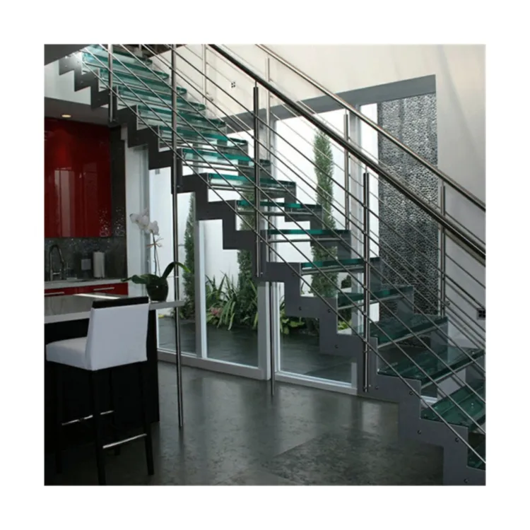Prima In magazzino scala diritta casa progetto scala di vetro diritta luce Led scale Design gradini In legno