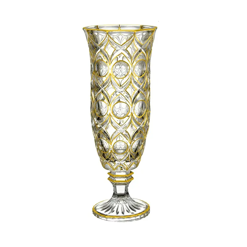 卓上装飾用スタンドベース付き高級ボヘミアンスタイルゴールドペイントクリスタルガラスフラワー花瓶