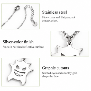 Collar con Colgante de Cara de Monstruo, Color Plateado, Acero Inoxidable, Diseño Recortado, Cadena Fina Ajustable de 39+5 cm - Product Image 4
