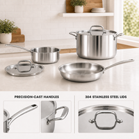 Ensemble de casseroles et poêles en acier inoxydable ANMEI OEM 5 pièces avec couvercles pour la maison, l'hôtel, le restaurant et la cuisine