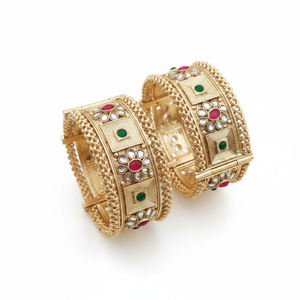 Jewelemarket Openable <b>Bangles</b> <b>Set</b> Green & Pink Gold-Plated Pota Stone Fine Jewelry Collection 2.8 - Product Image 2