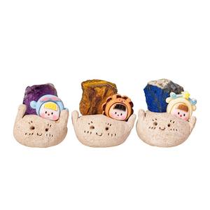 Juego de regalo de maceta de arcilla de planta de cristal con cara sonriente hecha a mano, escritorio para mascotas, <span class=keywords><strong>zodiaco</strong></span>, minerales crudos, Geodas, artesanía de cristal, decoración de frijoles de cristal - Product Image 5