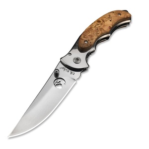Couteau de poche pliable d'extérieur, lame en acier inoxydable 440C, manche en bois, couteau de camping et de chasse DIY OEM - Product Image 1