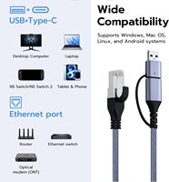 Cable Ethernet 2 en 1 USB/TIPO-C a RJ45, Adaptador de Red Gigabit, Conexión Directa, Carcasa de Aluminio