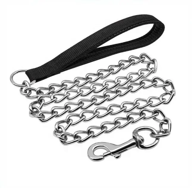 Guinzaglio per cani con catena in metallo pesante e resistente con manico in Nylon