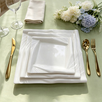 Assiette carrée classique en porcelaine blanche unie, motif soleil éclatant, en céramique vernissée, compatible lave-vaisselle et micro-ondes, vente en gros