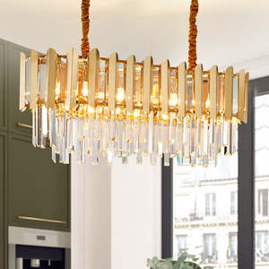 Haut Plafond Cristal Pendentif Lumière Hôtel Salon Décoratif Moderne De Luxe Décoration Or Lustre - Product Image 3