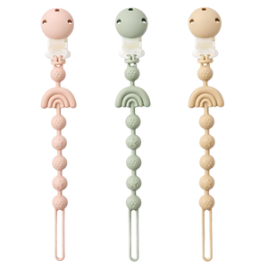 Attaches-tétines en silicone 4 pièces sans BPA portables pour garçons et filles 0-12 mois, sucette et anneau de dentition <span class=keywords><strong>2</strong></span>-en-1 (4 couleurs) - Product Image 1