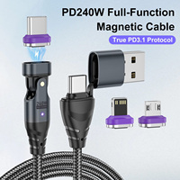 Kabel Data Pengisian Daya USB Universal 5-in-1 dengan Konektor Putar 240W PD3.1 Super Fast Charging Desain Baru