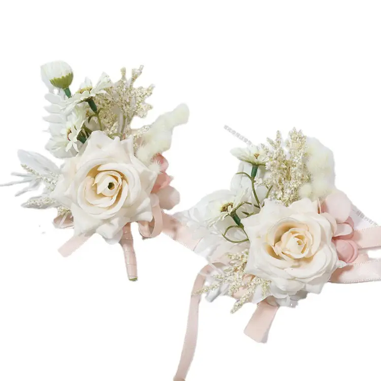 AYOYO OEM Custom Wedding Prom Pink Red Rose Artificial Silk Flower Bridal Wrist Corsage For Wedding