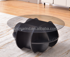 Mesa de Centro Moderna para Sala de Estar, de Vidrio, Color Roble, Forma Triangular, Fácil de Armar, Mesa de Café - Product Image 2
