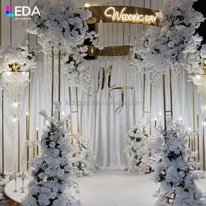 LEDA Wedding Furniture Stainless Steel Decoration Luxury Golden Mirror Wedding Arch Background - Product Image 2