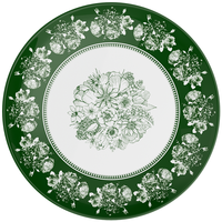 Assiette de table en porcelaine fine verte à motif floral vintage, assiettes de présentation en céramique à motif floral rétro pour la décoration de table de mariage et de fête