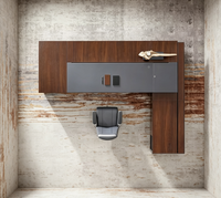 Bureau de direction moderne de luxe en forme de L avec design pliable, en panneaux de fibres à densité moyenne, avec deux armoires de rangement latérales