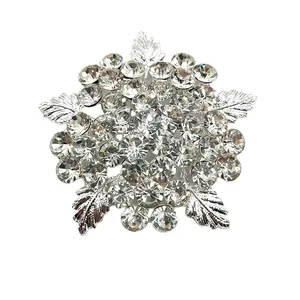 Crystal Diamante Sparkly Round Flower Brooch Silver Crystal Brooch Pin,Wedding Bouquet Scarf Clips Brooches for Women Girls