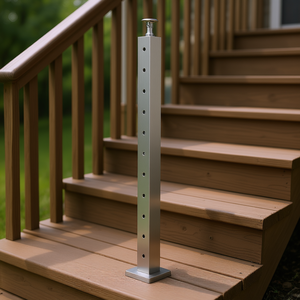 Poteau de garde-corps en acier inoxydable 42x2x2 pouces pré-percé pour garde-corps de terrasse et d'escalier, design minimaliste - Product Image 2