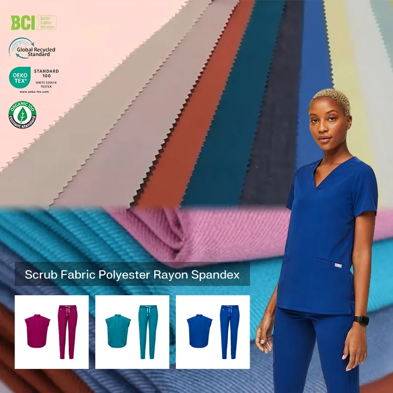 Wholesale Woven 100% Polyester Tr 4 Way Stretch Medical Fabric Antimicrobial Nurse Suit Scrubs Hospital Fabric For Gents Trouser