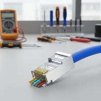 Cat6 Cat6a Through-Hole Shielded Perforated Crystal Head Gigabit RJ45 Berlapis Emas 8P8C PC IP55 Persegi Panjang Komputer Switch/Router